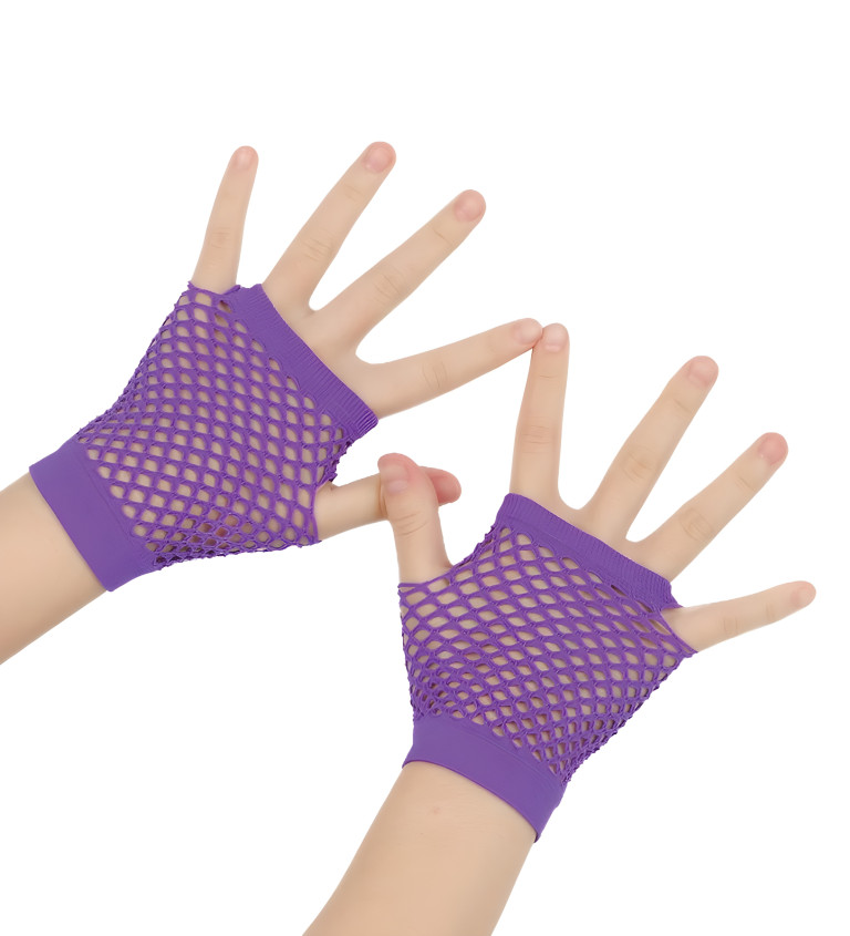 Krátké fialové síťované rukavice