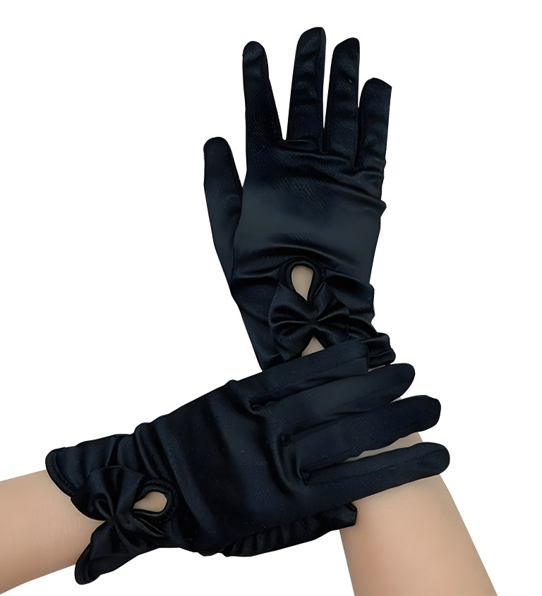 Krátké černé rukavice s mašlí