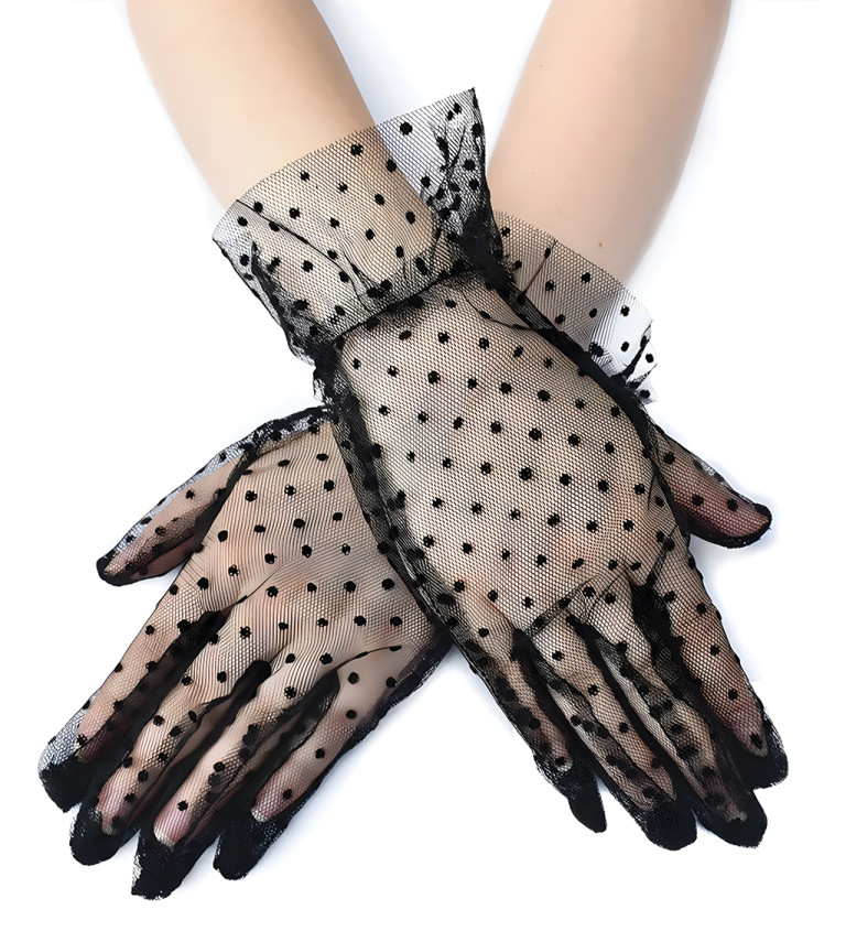 Krátké puntíkované rukavice s krajkou