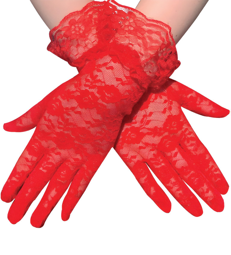 Krátké krajkové rukavice červené