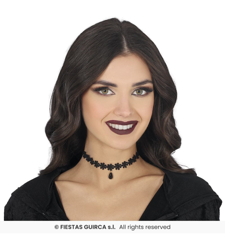 Krajkovaný choker náhrdelník - černé květiny
