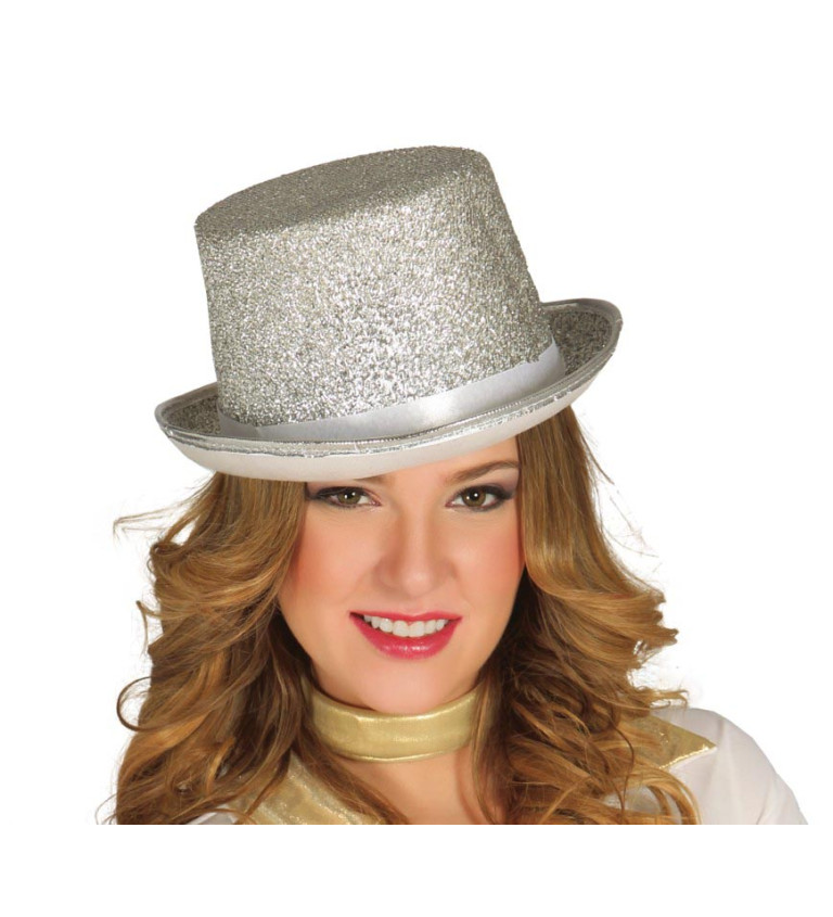 Stylový stříbrný cylindr na párty