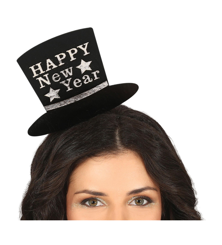 Stříbrná party čelenka Happy New Year